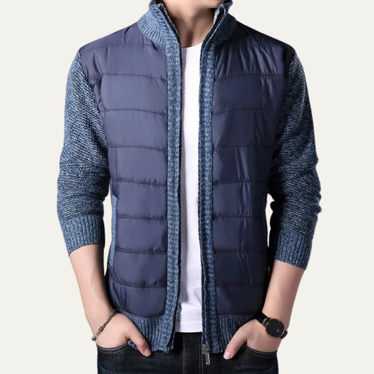 The Dundee Men's Winter Knit Sleeve Zip Up Puffer Jacket
