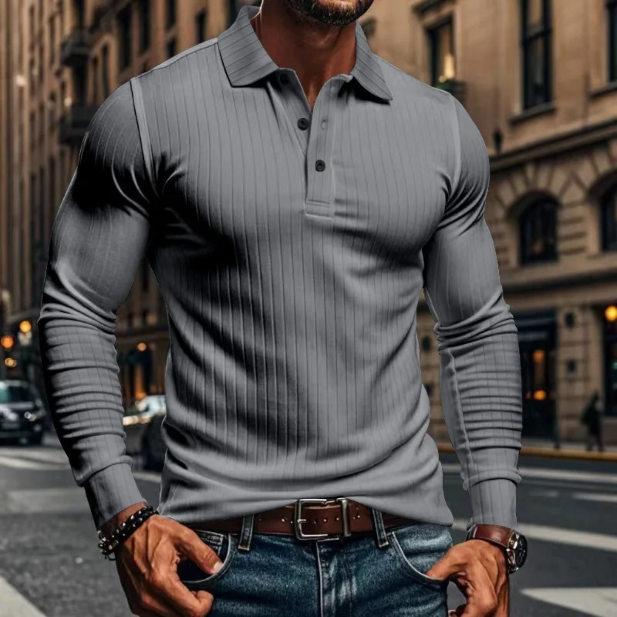 The Sorrento Men’s Ribbed Casual Button Neck Polo Shirt