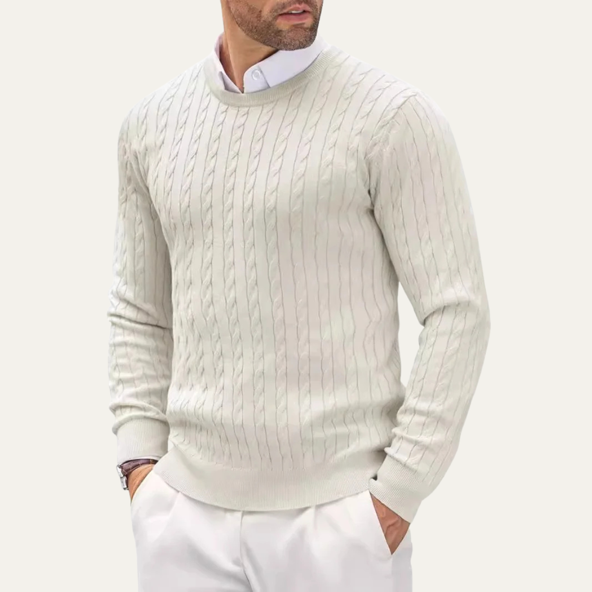 The Carcassonne Men’s Cable Knit Crew Neck Cotton Jumper
