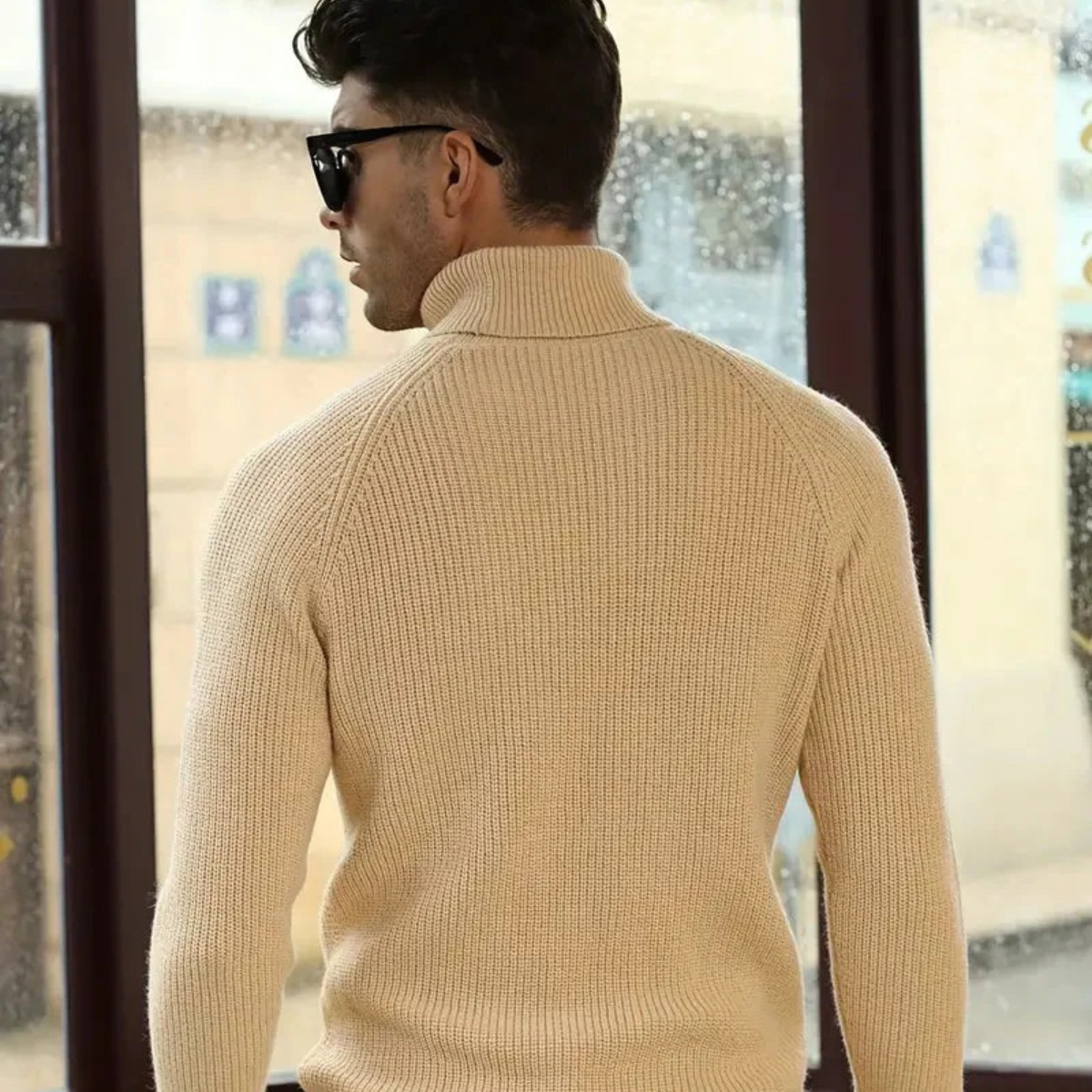 The Richemont Men’s Classic Old Money Cable Knit Turtleneck Jumper - Beige