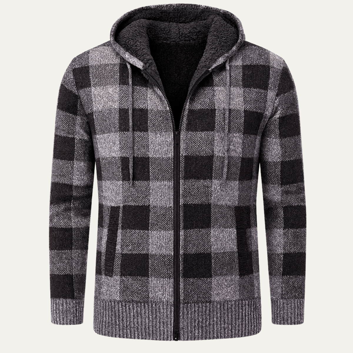 The Torgiano Men’s Zip Up Hooded Plaid Knit Jacket