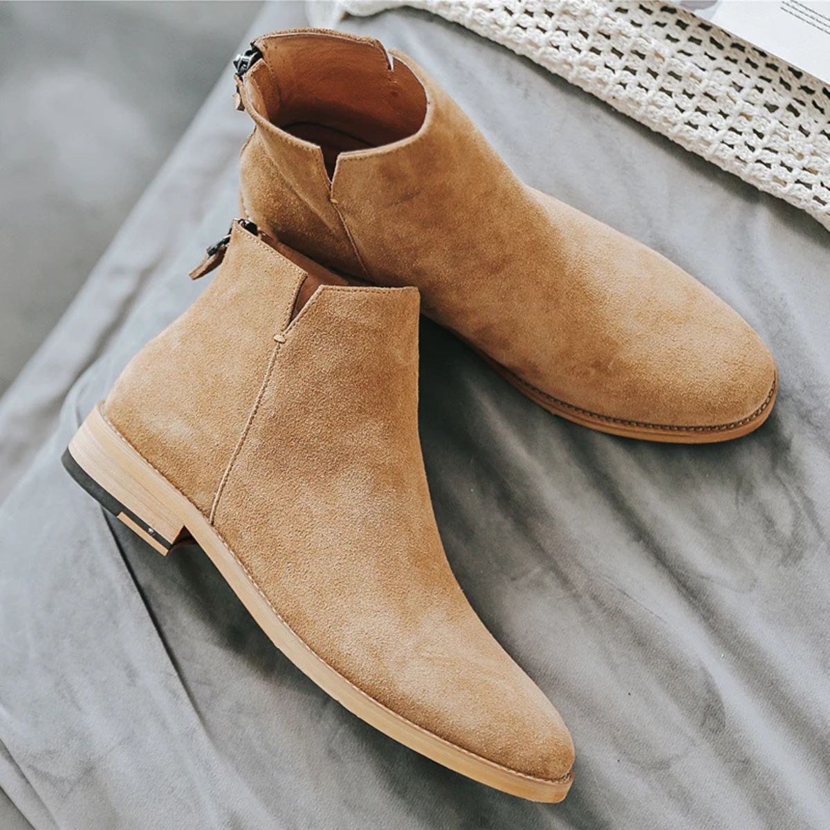 The Vendome Men’s Elegant Suede Zip Up Chelsea Boots