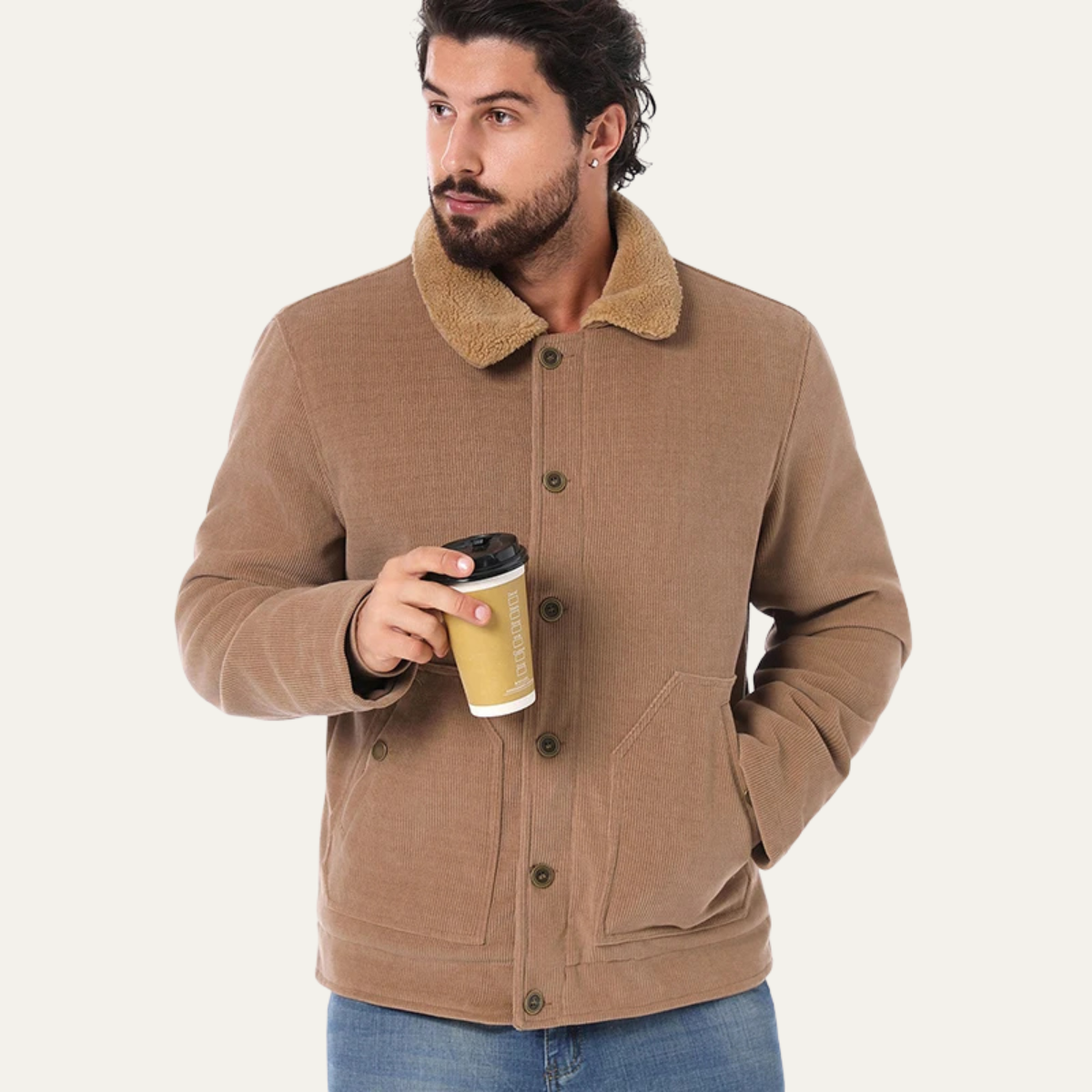 The Aventino Men’s Winter Corduroy Sherpa Button Up Jacket