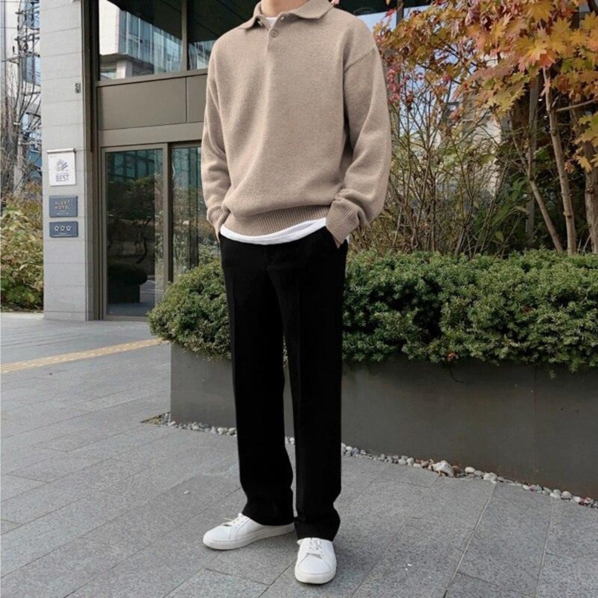 The Four Seasons Elegant Men’s Wool Buttoned Polo Knit Jumper