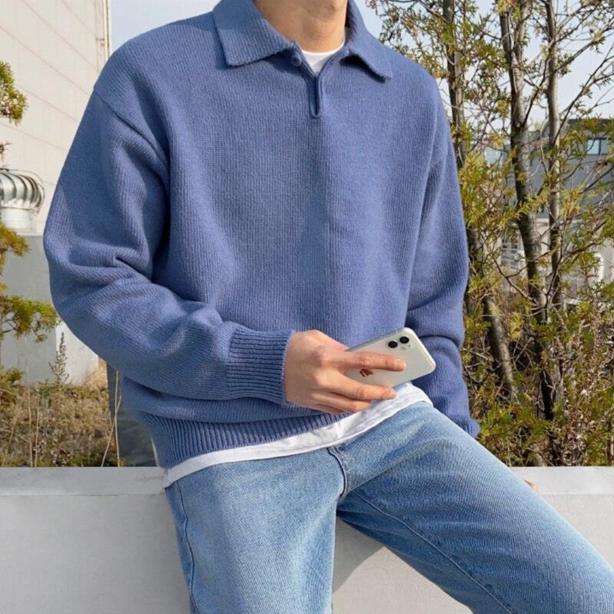 The Four Seasons Elegant Men’s Wool Buttoned Polo Knit Jumper