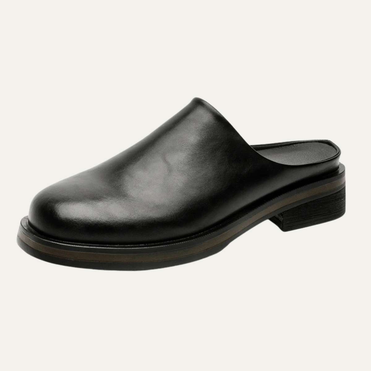 The Loughton Men's Black Leather Mule Slip-On Casual Clogs