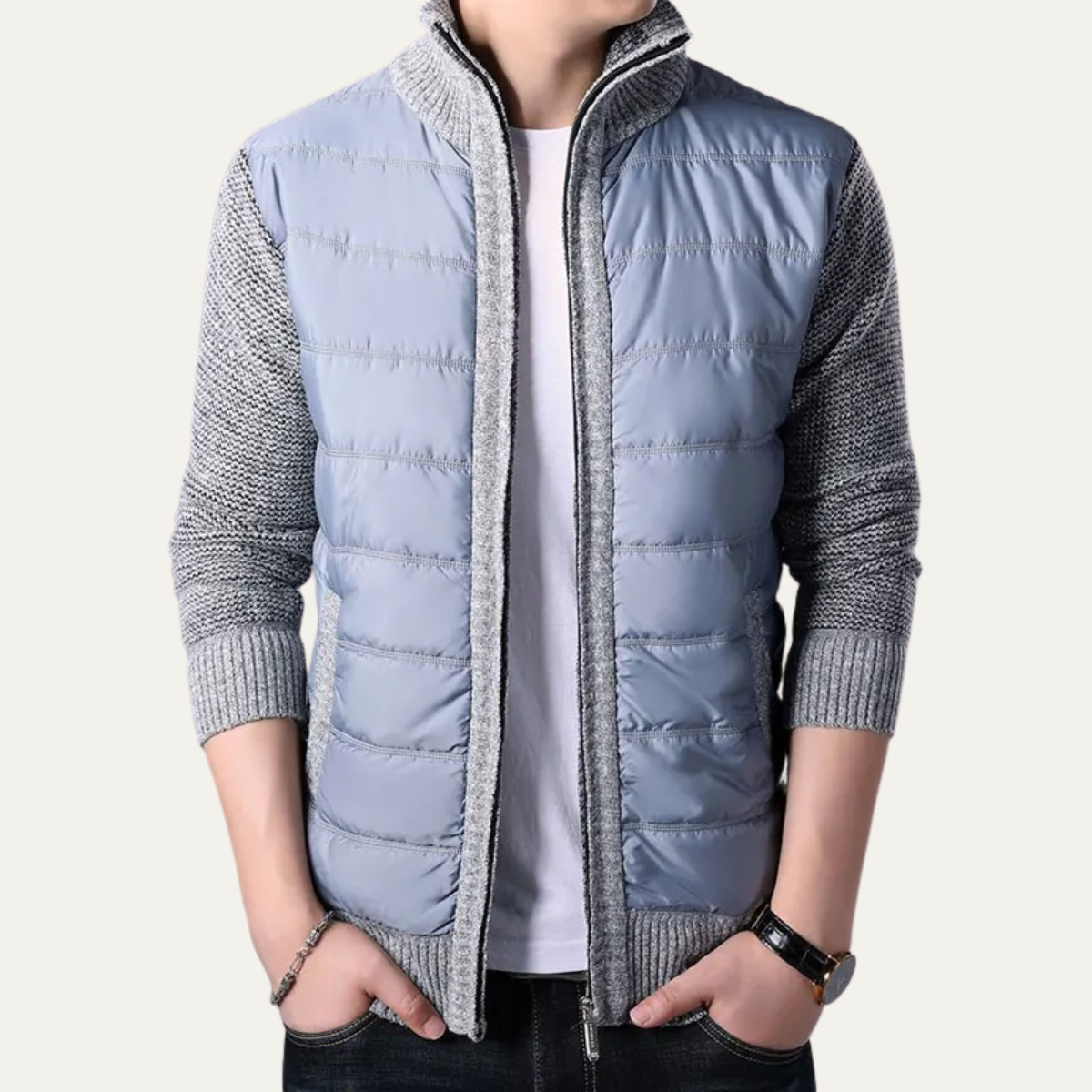 The Dundee Men's Winter Knit Sleeve Zip Up Puffer Jacket