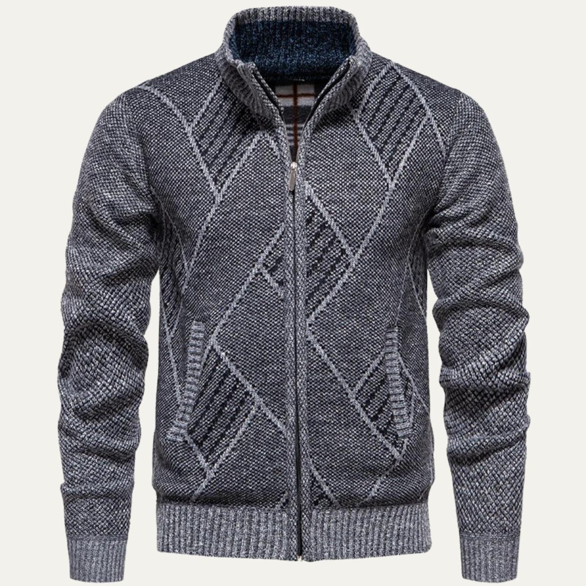 The Amalfi Men’s Knit Fleece Zip Cardigan with Diamond Pattern