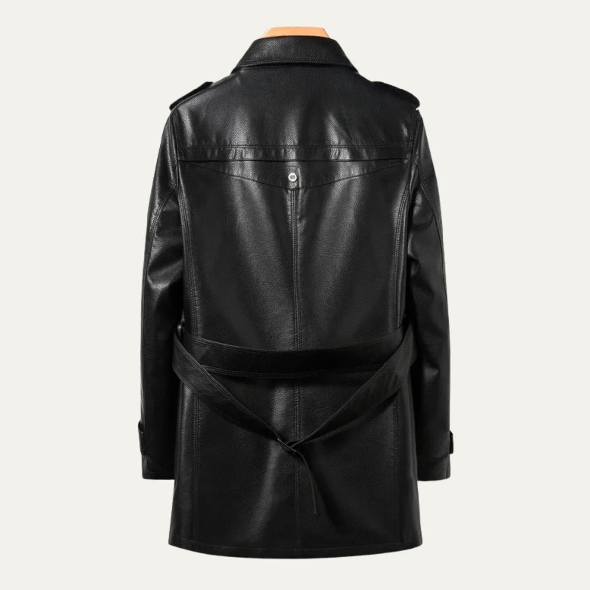 The Baveno Men's Black Smart Business Leather Trench Coat