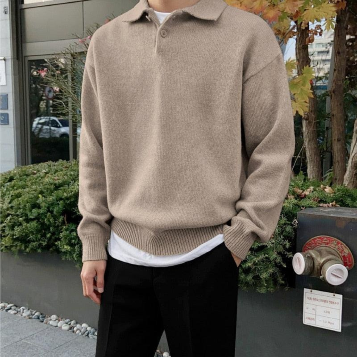 The Four Seasons Elegant Men’s Wool Buttoned Polo Knit Jumper