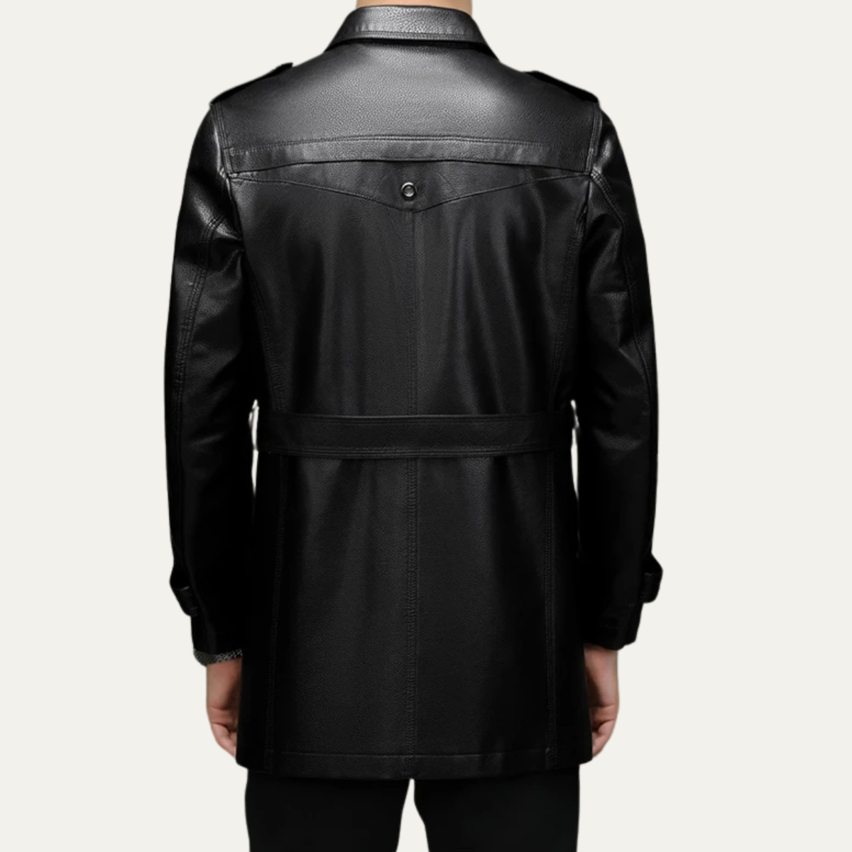 The Baveno Men's Black Smart Business Leather Trench Coat