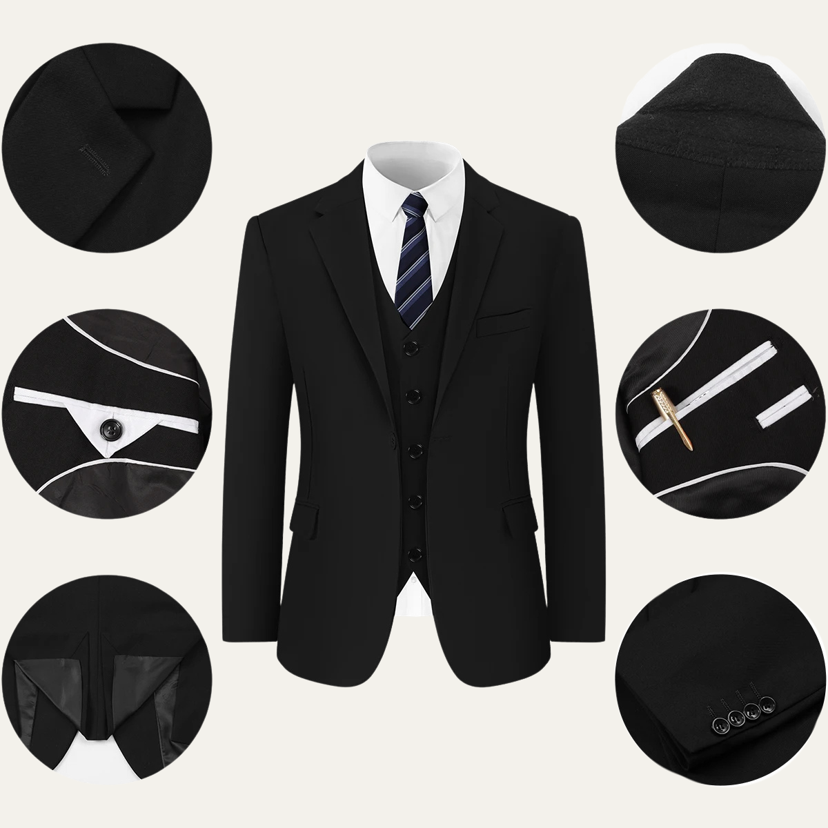 The Savelletri Men’s Elegant Wedding & Business 3 Piece Suit
