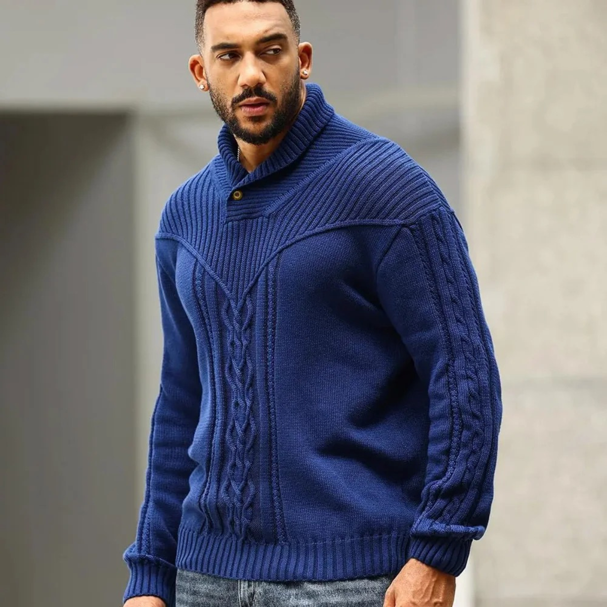 The Stockbridge Men’s Ribbed Knit Button Neck Winter Jumper