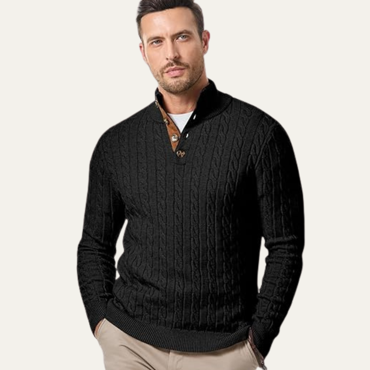 The Stamford Men's Cable Knit Collar Stand Jumper