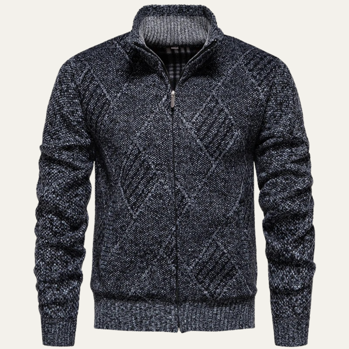 The Amalfi Men’s Knit Fleece Zip Cardigan with Diamond Pattern