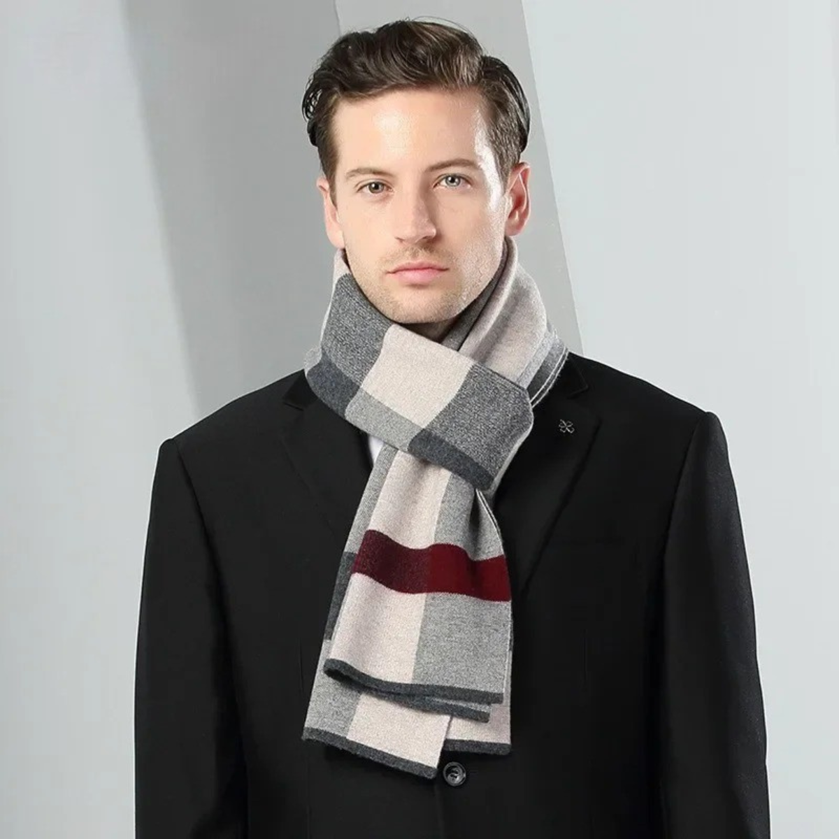 The Highgate Men's Classic Knit Plaid Scarf