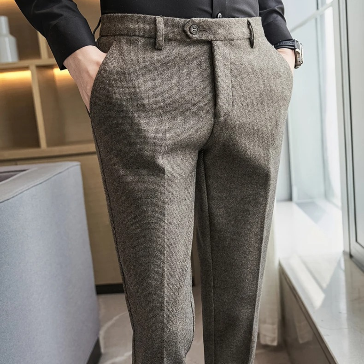 The Piacenza Men’s Slim Fit Smart Wool Blend Formal Trousers