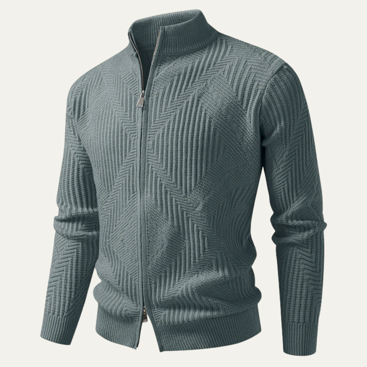 The Castellina Men’s Stand Collar Geometric Knit Zip Up Cardigan