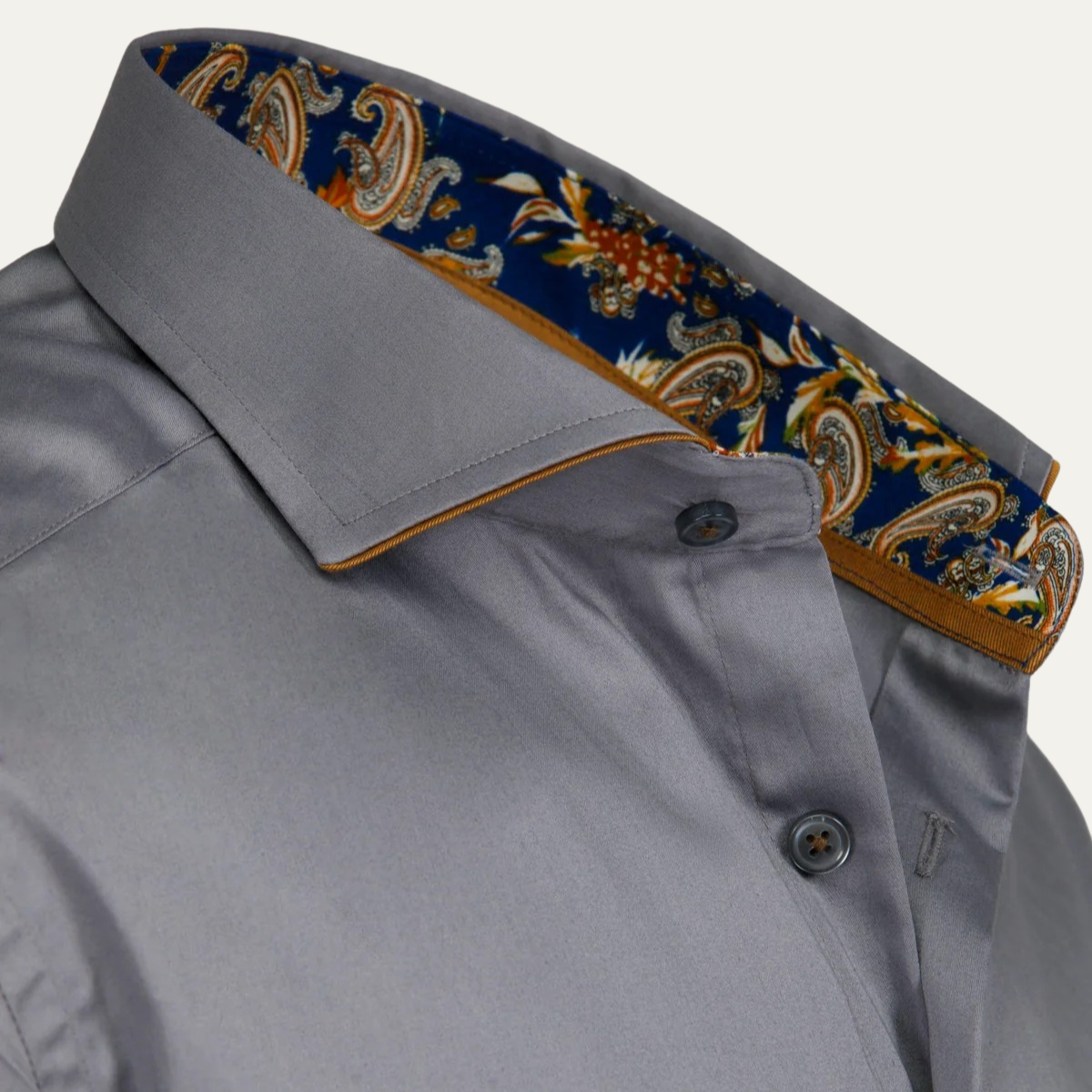 The Mayfair Men’s Tailored Cotton Satin Long Sleeve Dress Shirt - Grey