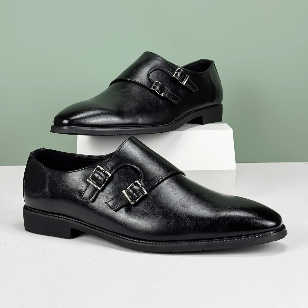 The Chianciano Men’s Leather Double Buckle Strap Dress Shoes