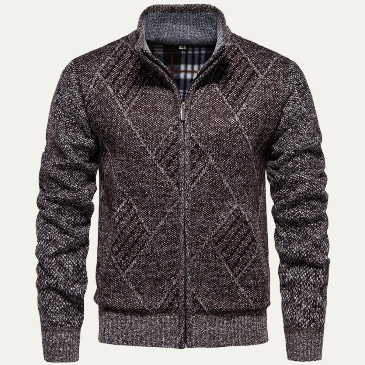 The Amalfi Men’s Knit Fleece Zip Cardigan with Diamond Pattern