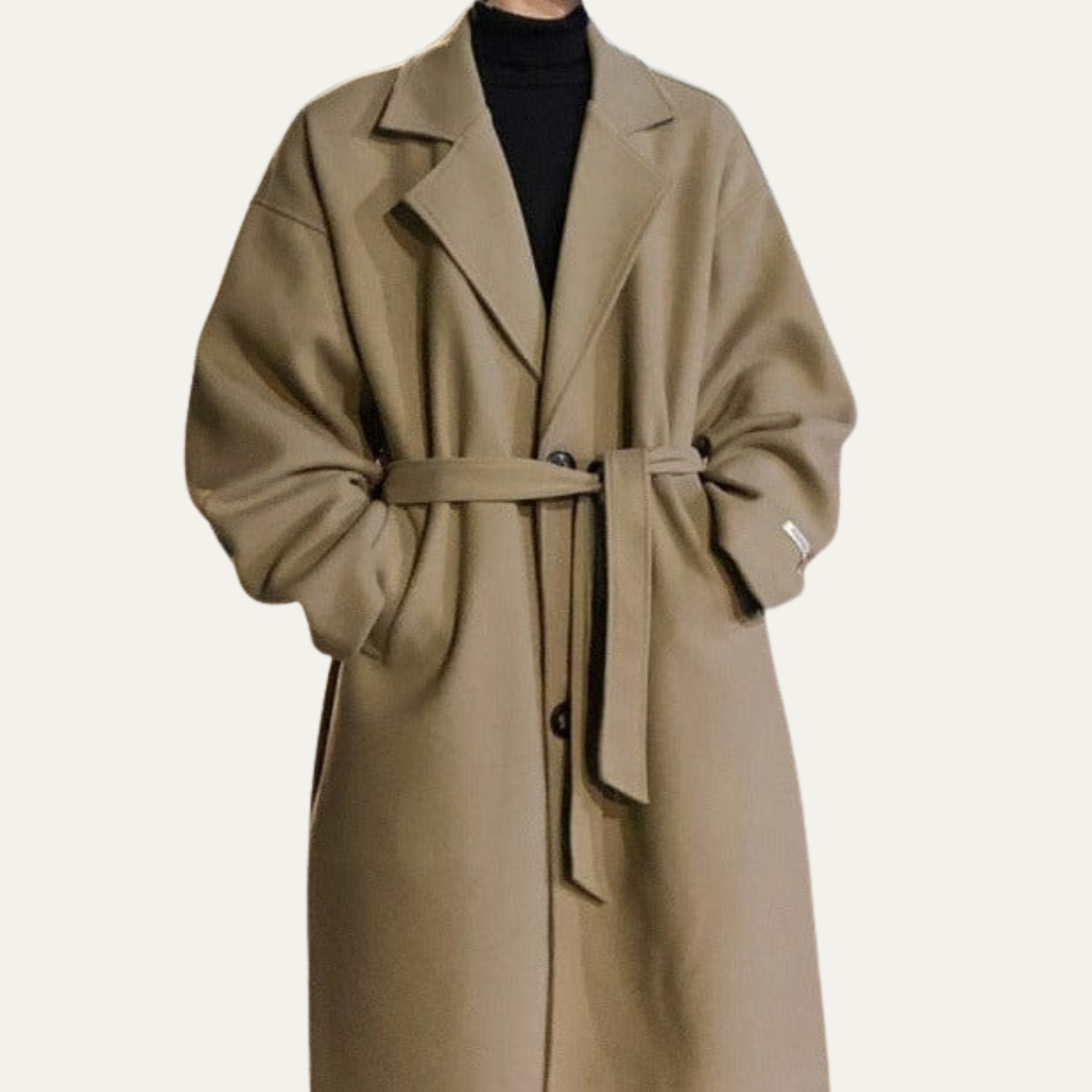 The Whitechapel Men's Elegant Camel Wrap Wool Coat with Belt
