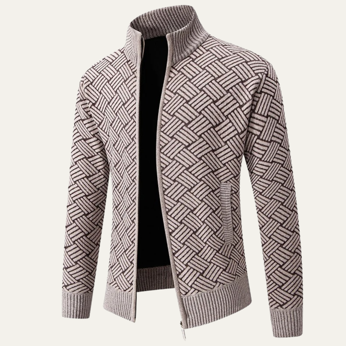 The Volterra Men’s Elegant Knit Diamond Pattern Jacket with Stand Collar