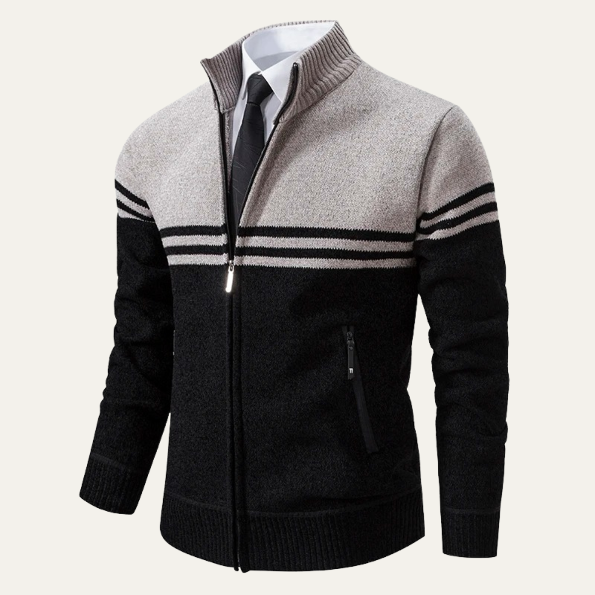 The Genova Men's Striped Thick Fleece Lined Knit Cardigan