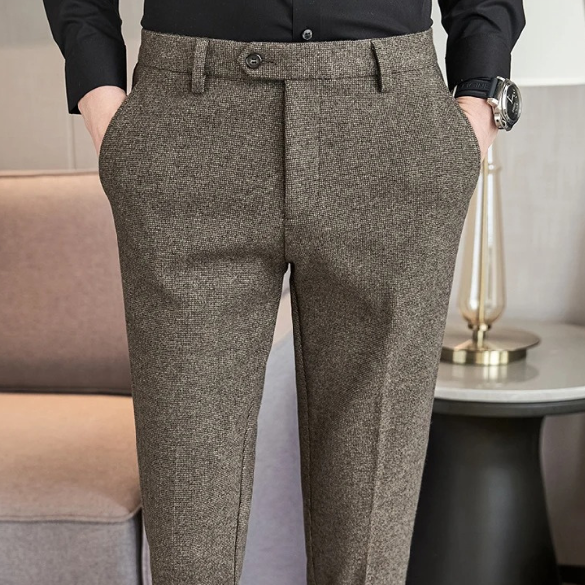 The Piacenza Men’s Slim Fit Smart Wool Blend Formal Trousers