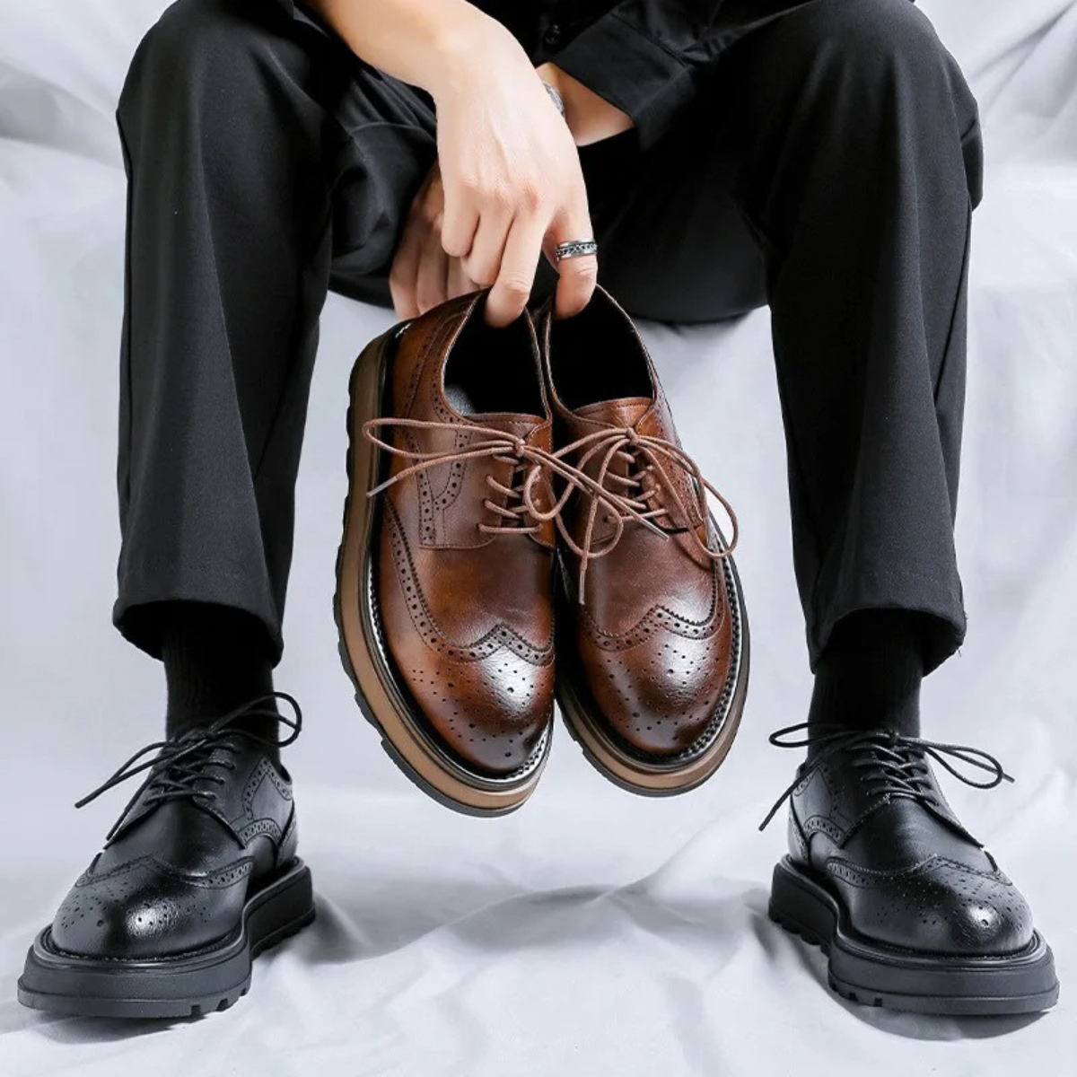 The Montalcino Men’s Leather Brogue Classic Lace Up Dress Shoes