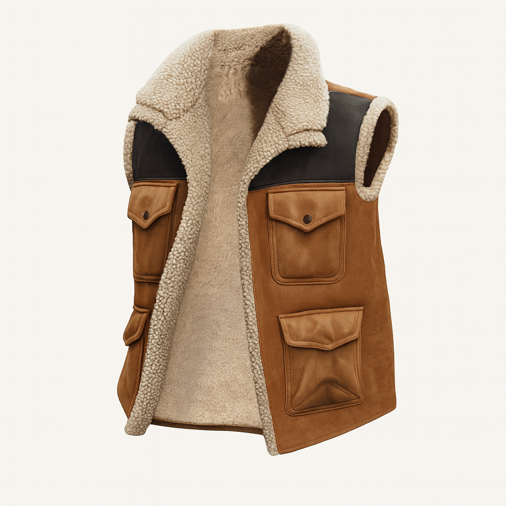 The Rhyl Men's Warm Retro Shearling Gilet with Pockets