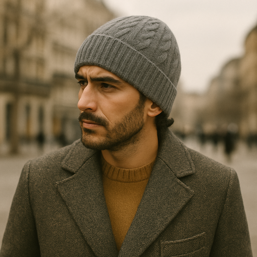 The Kingsley Men's Classic Ribbed Knit Cashmere Beanie