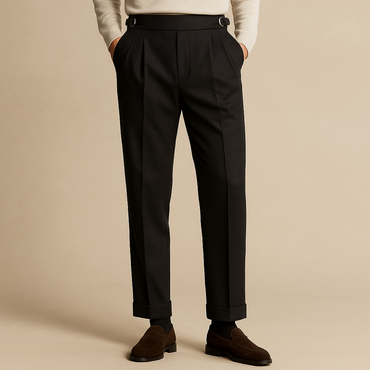 The Hensley Pleated Trousers – High Waist Wool Blend for Men