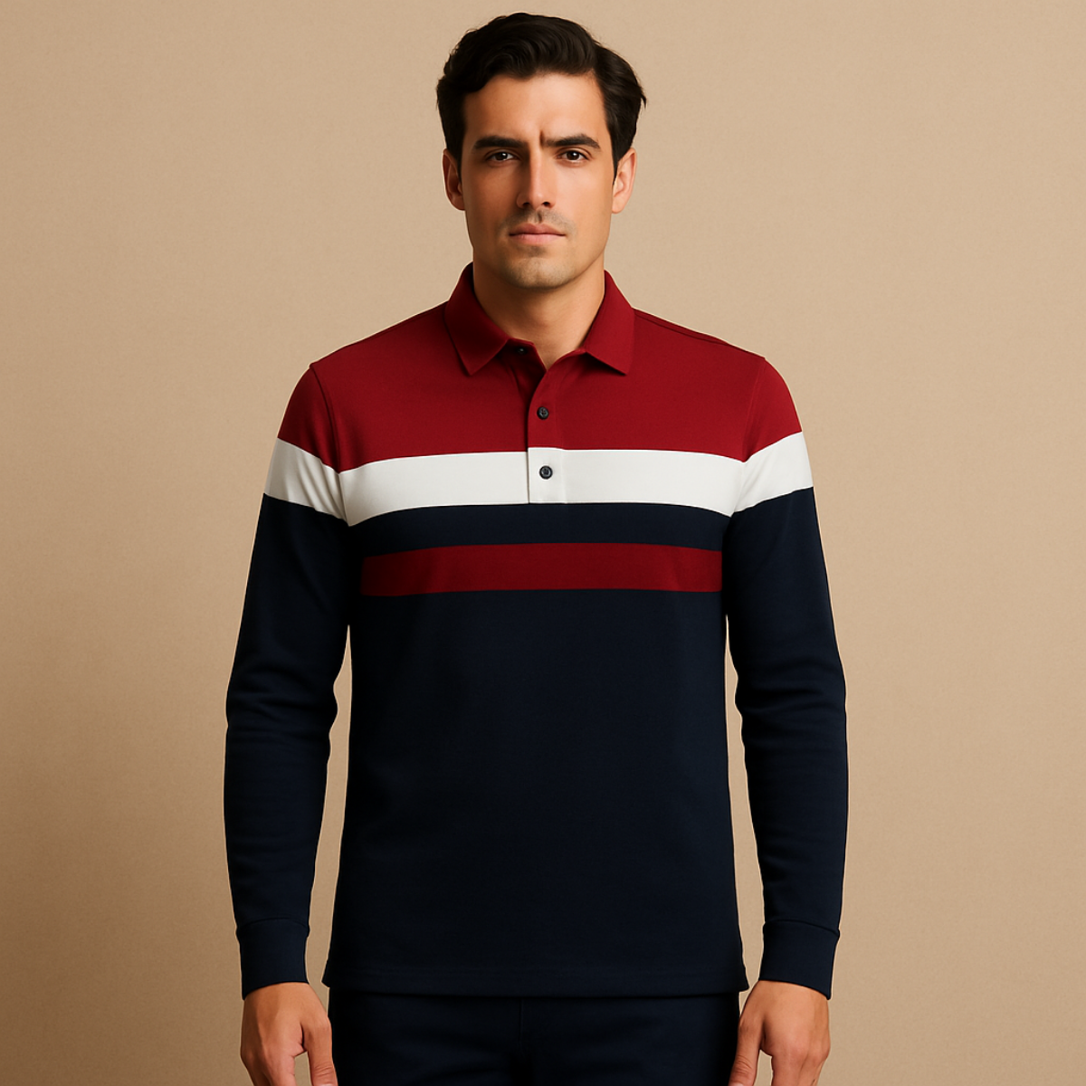 The Fairdale Striped Long Sleeve Polo Shirt for Men