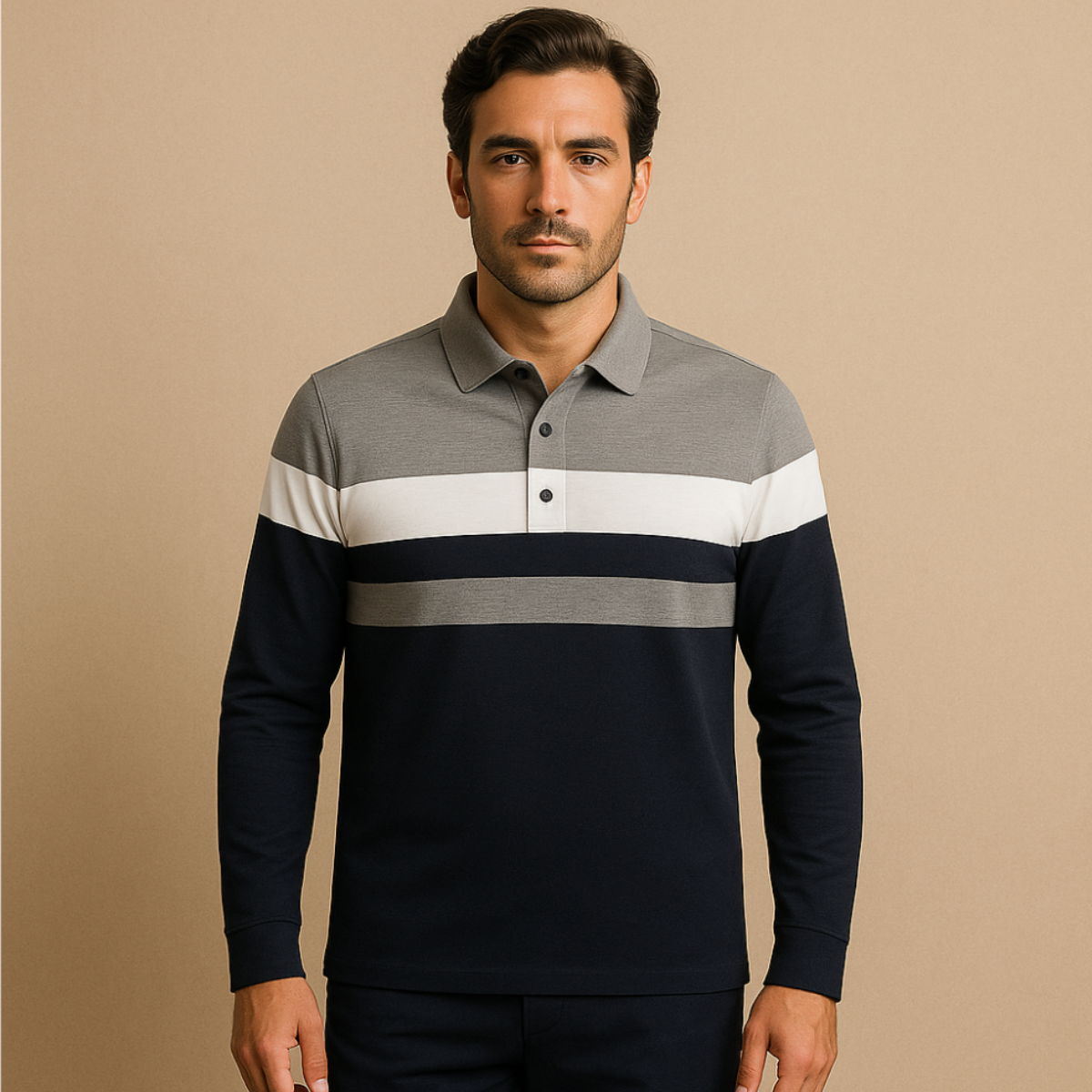 The Fairdale Striped Long Sleeve Polo Shirt for Men