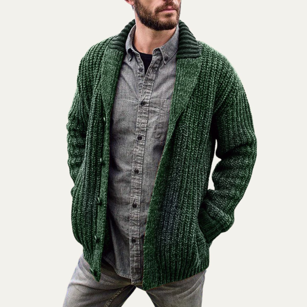 The Siracusa Men’s Chunky Knit Shawl Collar Cardigan