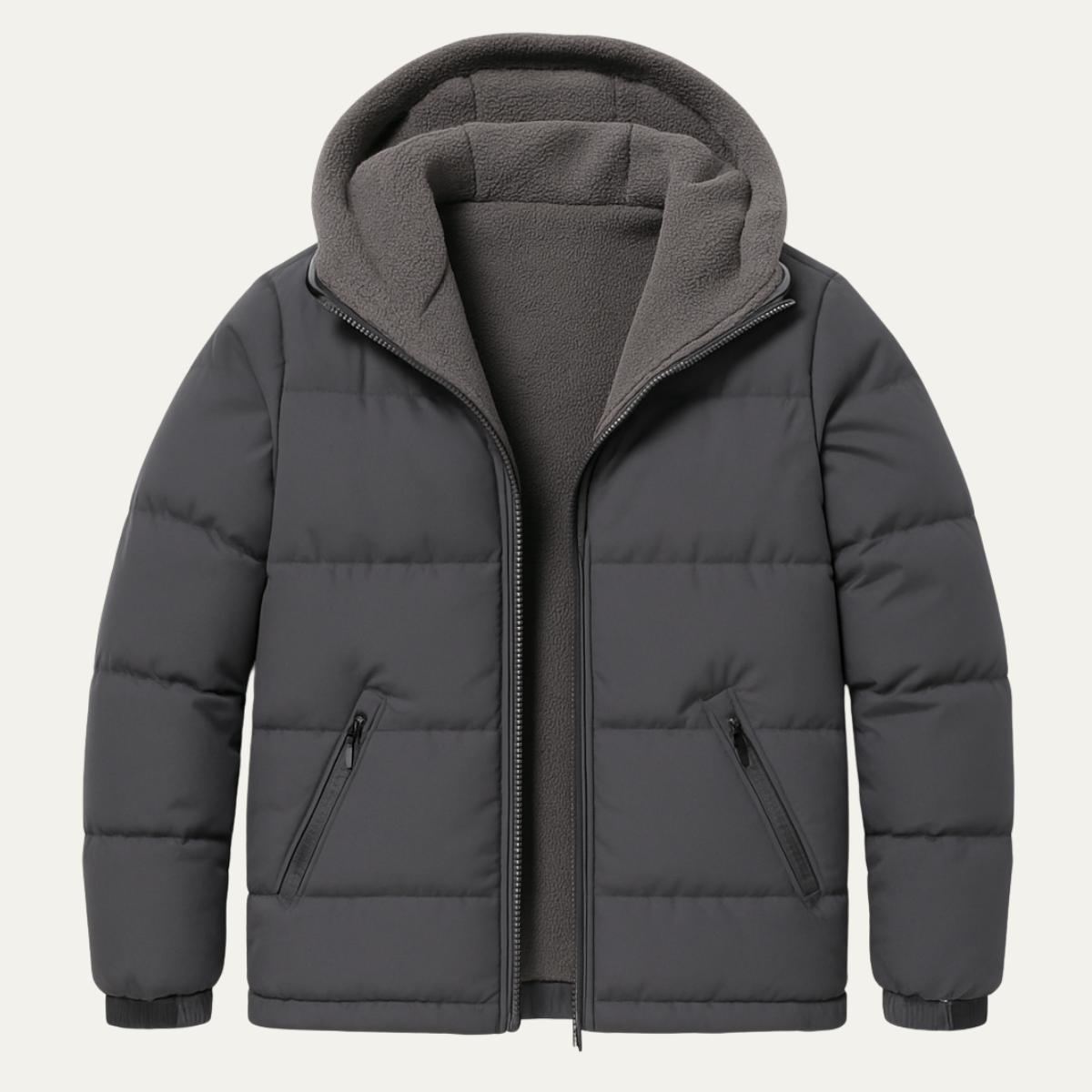 The Hamilton Men's Hooded Zip Up Puffer Jacket with Fleece Lining  – Dark Grey