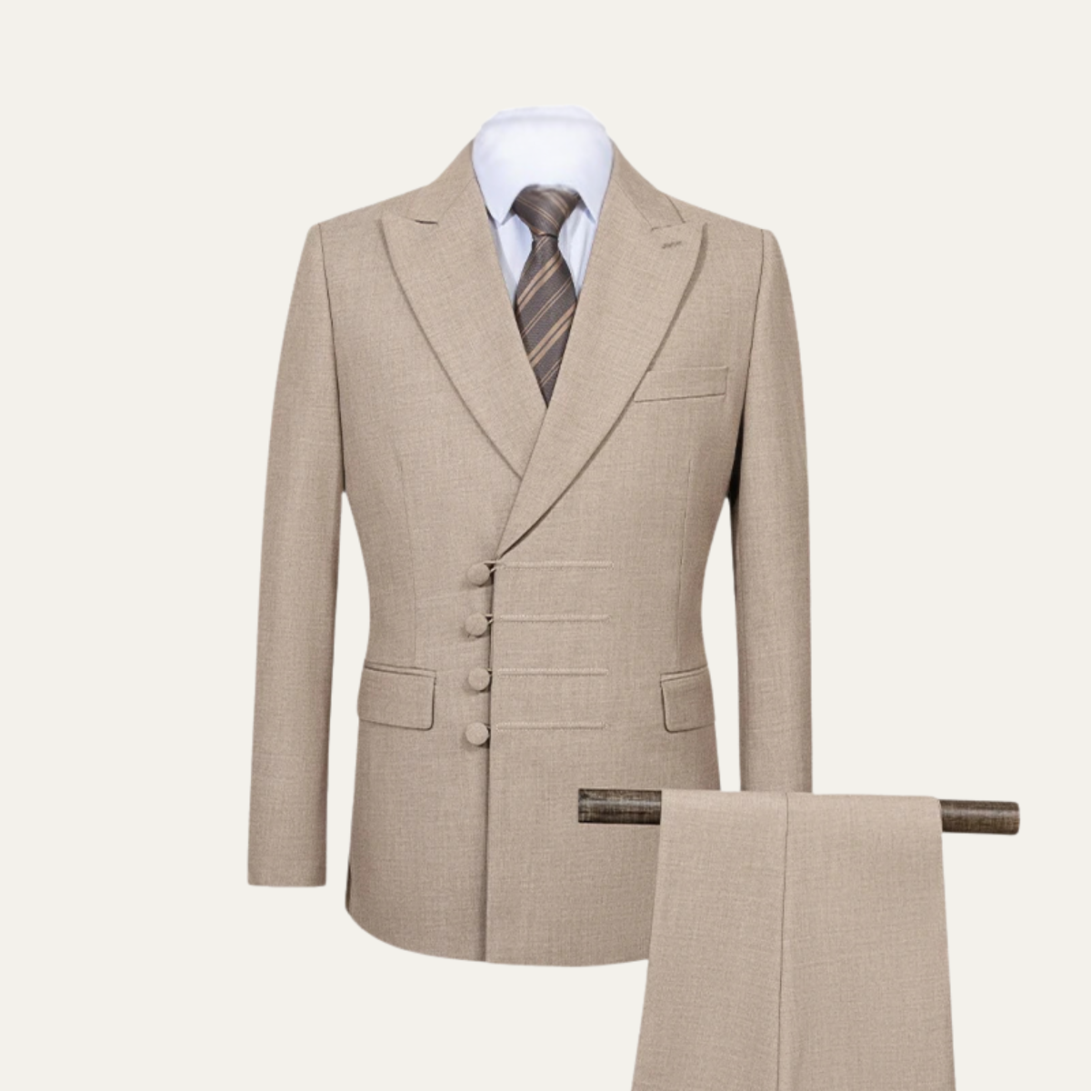 The Peschiera Men's Elegant 2 Piece Slim Fit Suit – Beige Formal Blazer & Trousers Set