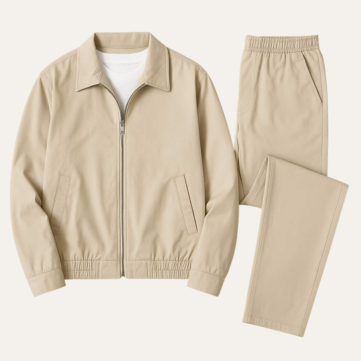 The Valencia Men’s Apricot Co Ord Set – Lightweight Cotton Jacket &amp; Trousers