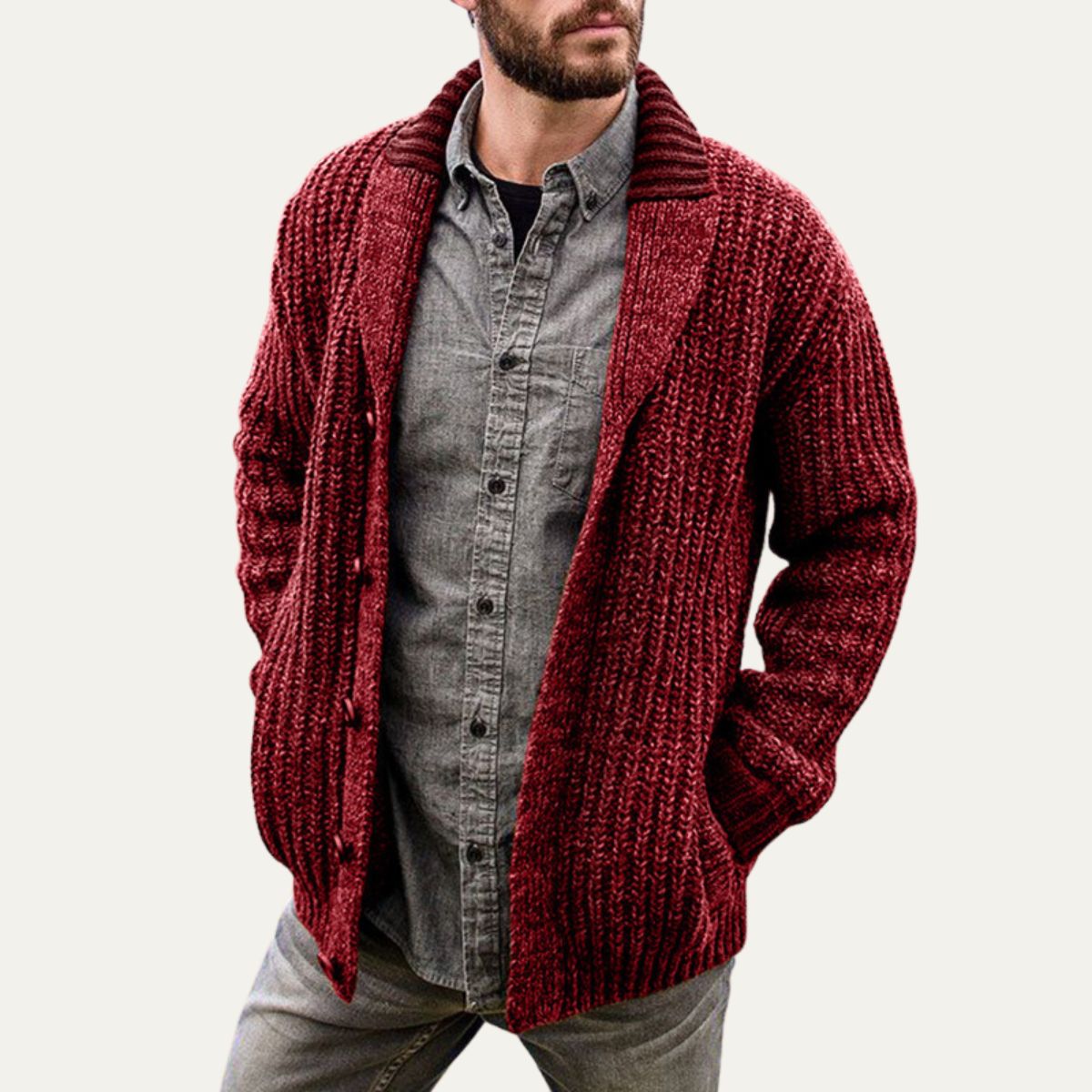 The Siracusa Men’s Chunky Knit Shawl Collar Cardigan