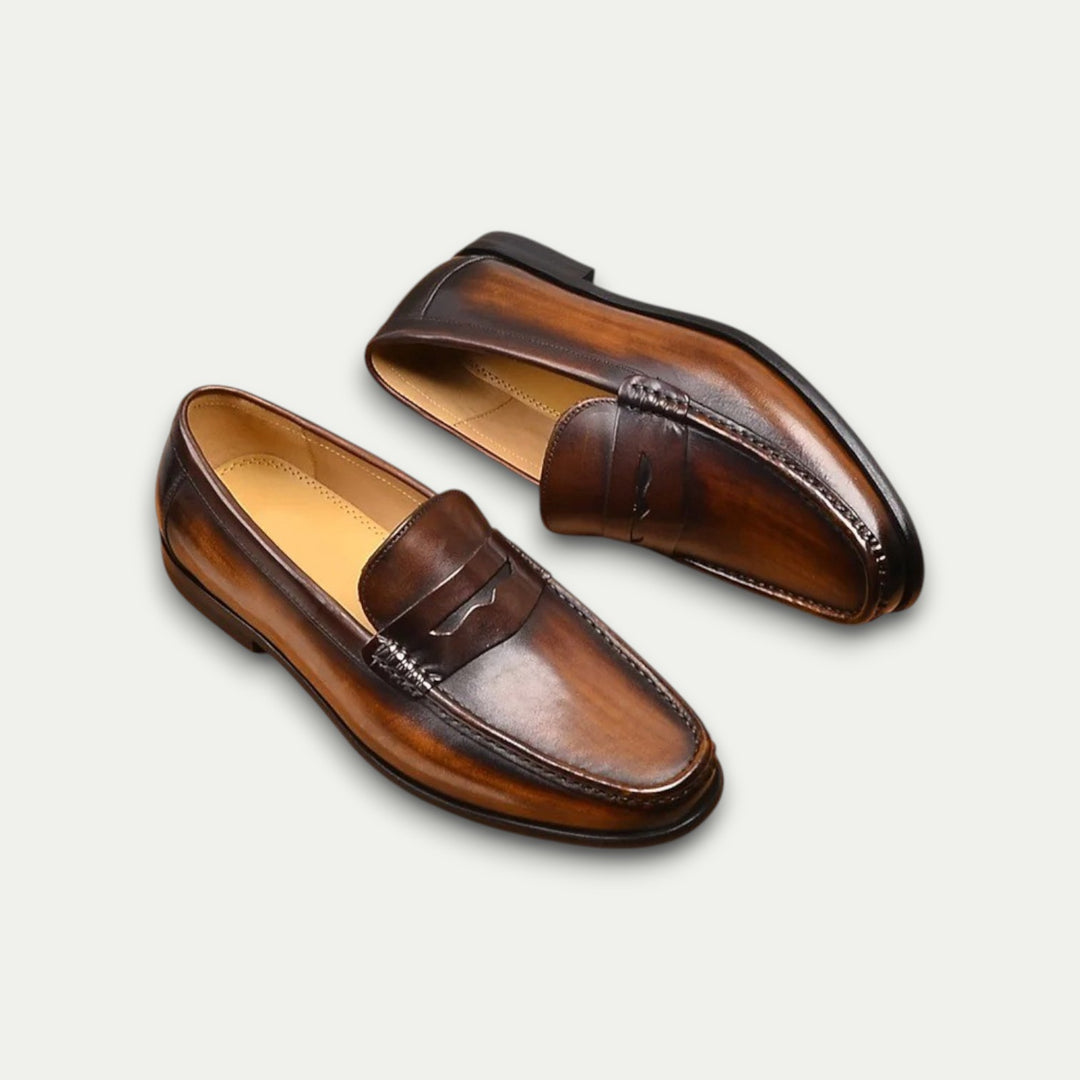 Men Elegant Leather Loafers Slip On Shoes-The British Gentlemen