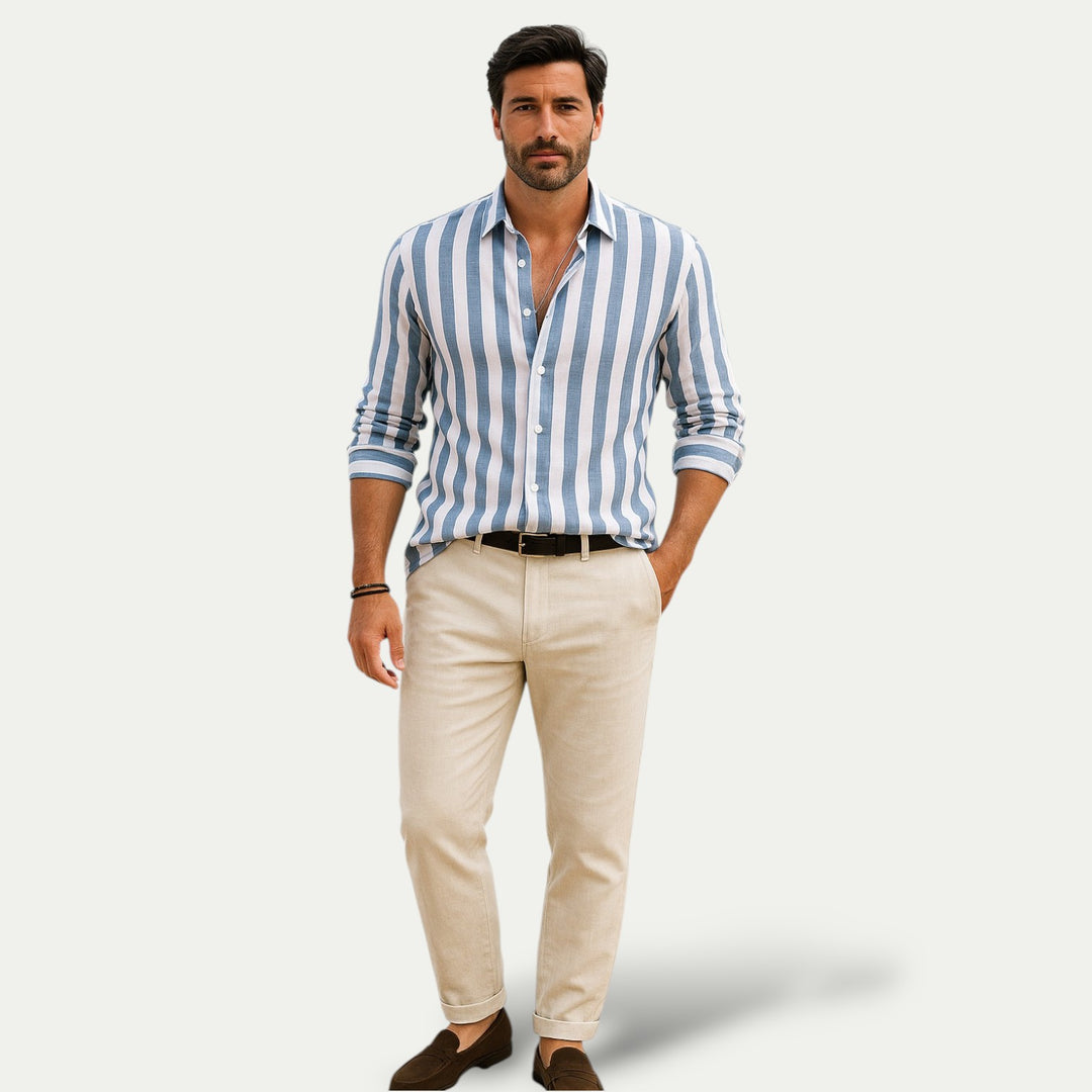 Men's Casual Linen Cotton Striped Shirt-The British Gentlemen