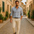 Men's Casual Linen Cotton Striped Shirt-The British Gentlemen