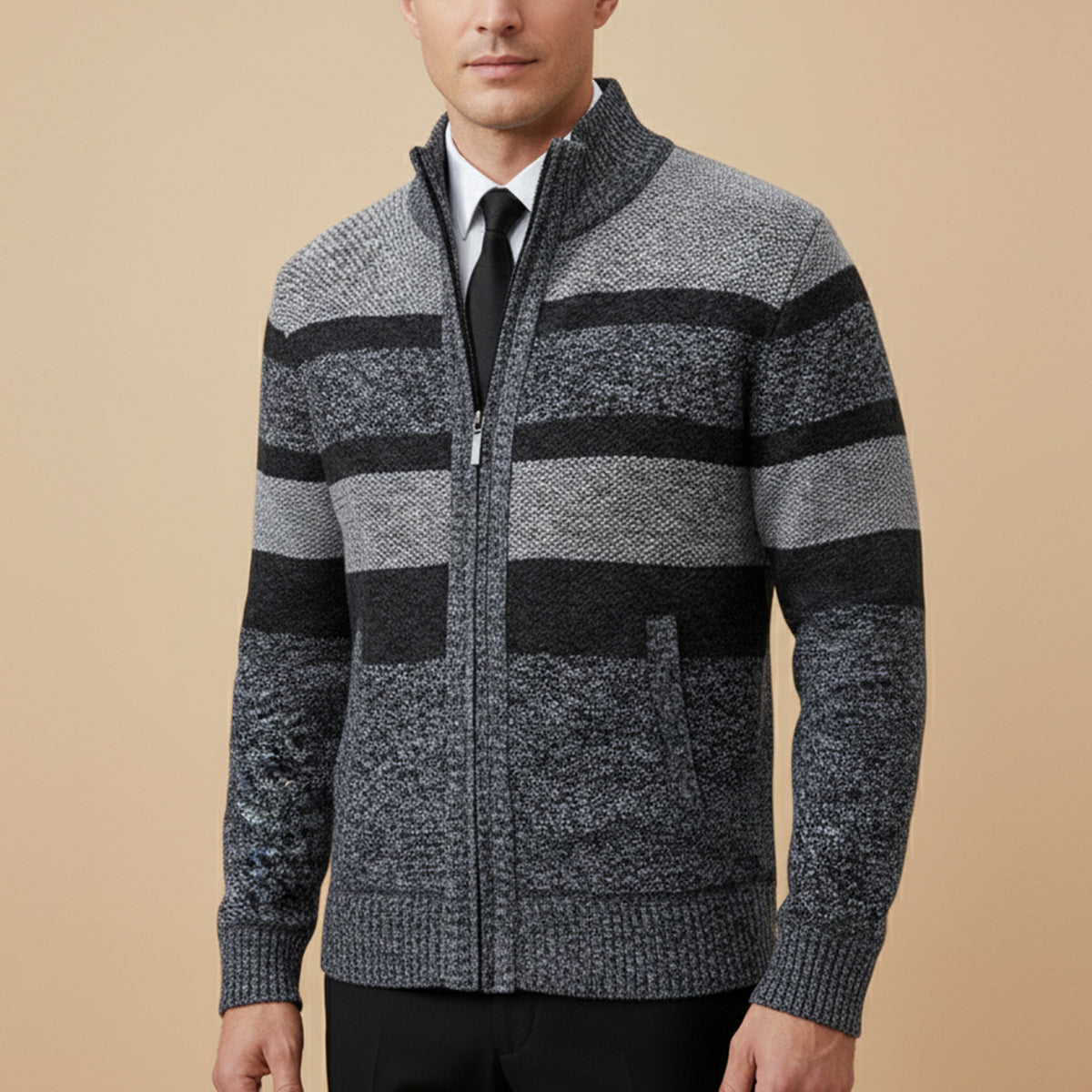 The Viareggio Men’s Knit Warm Striped Zip Cardigan
