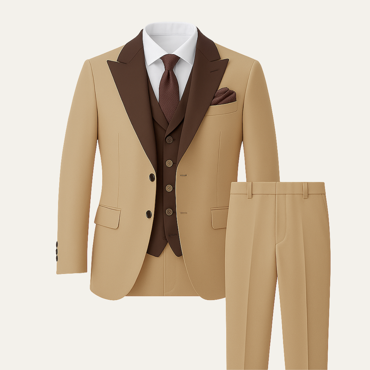 The Chester Men’s Beige 3 Piece Suit – Slim Fit Formal Wedding &amp; Business Tuxedo