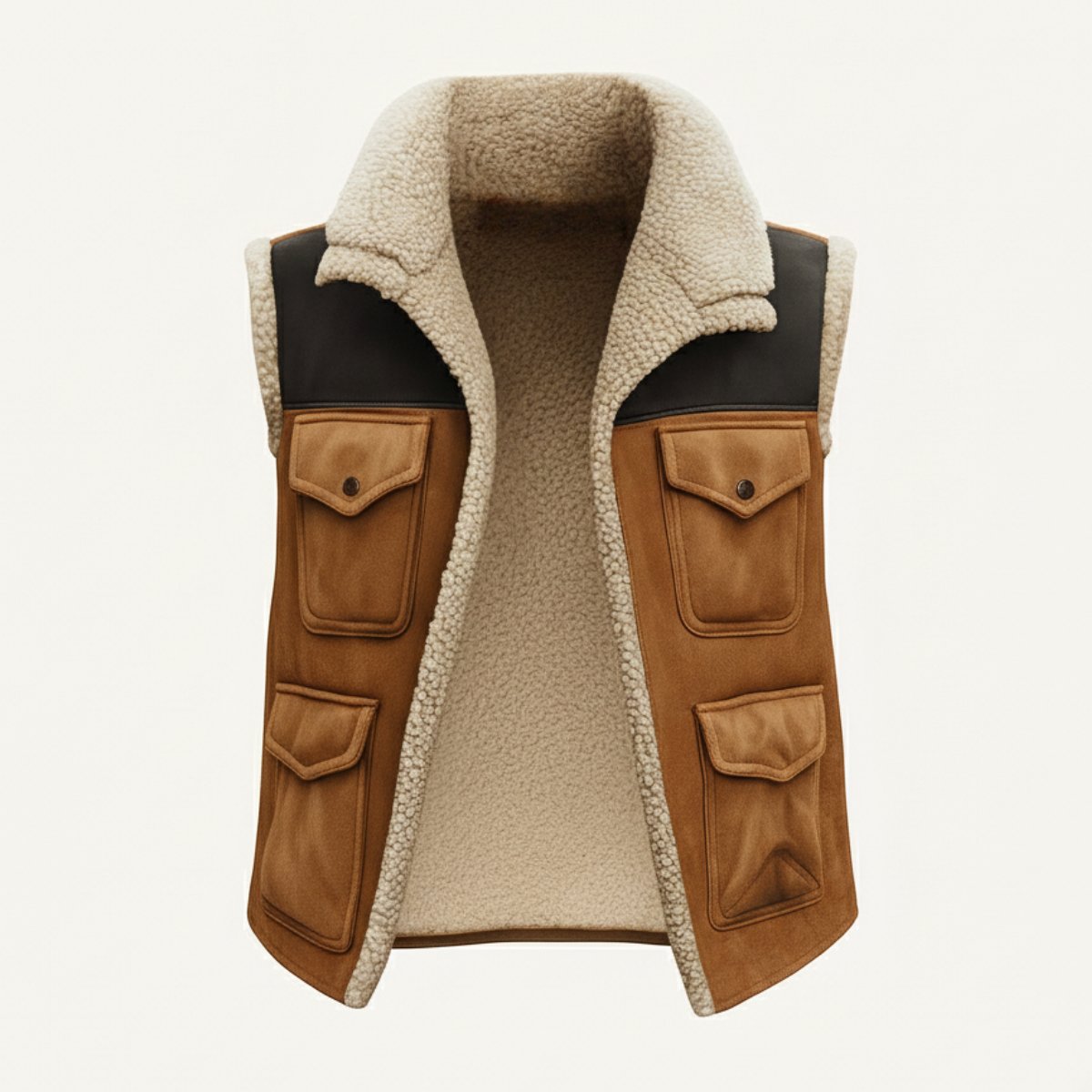 The Rhyl Men&#39;s Warm Retro Shearling Gilet with Pockets