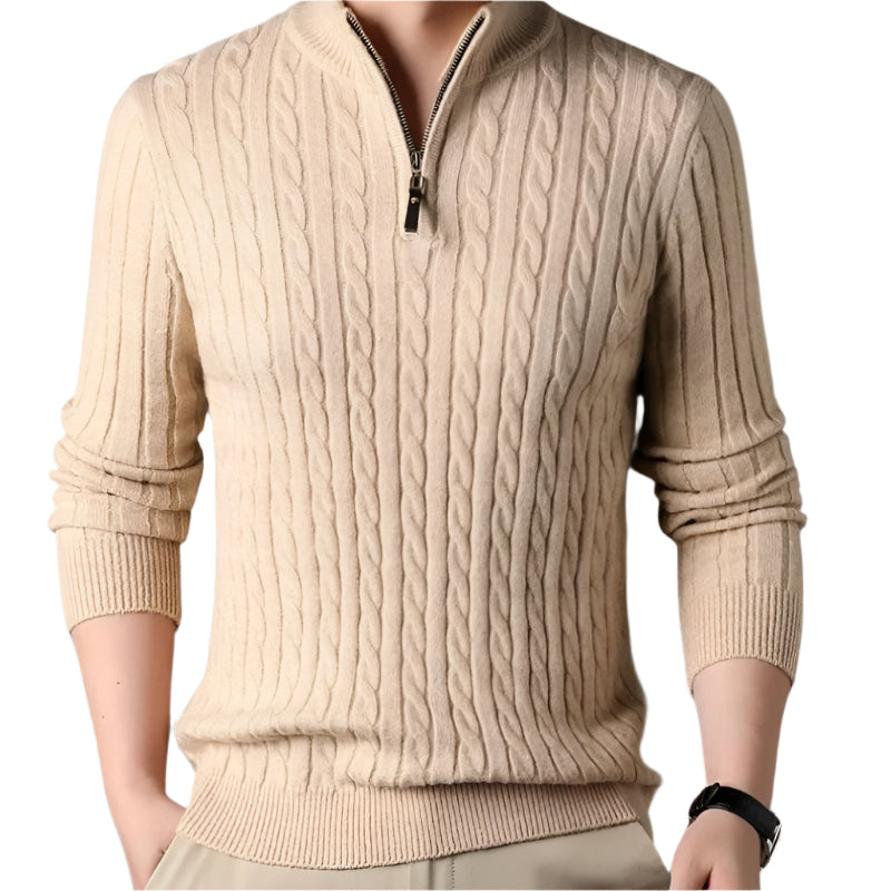 The Wells Cable-knit Quarter Zip Jumper-The British Gentlemen