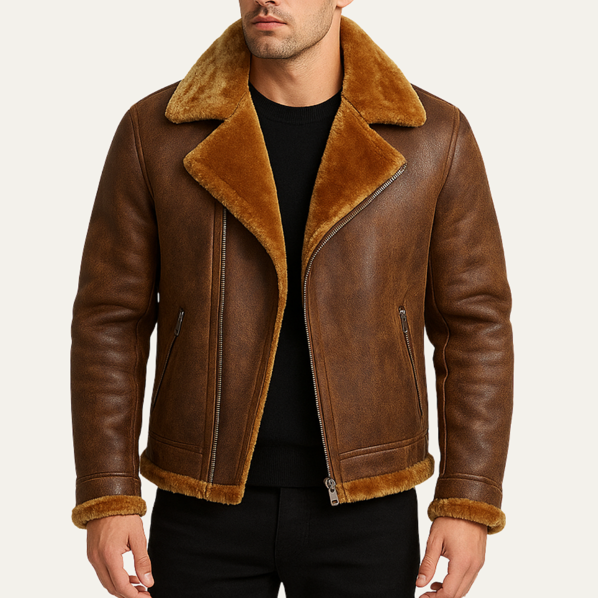 The Cervinia Men’s Winter Fleece Aviator Leather Jacket