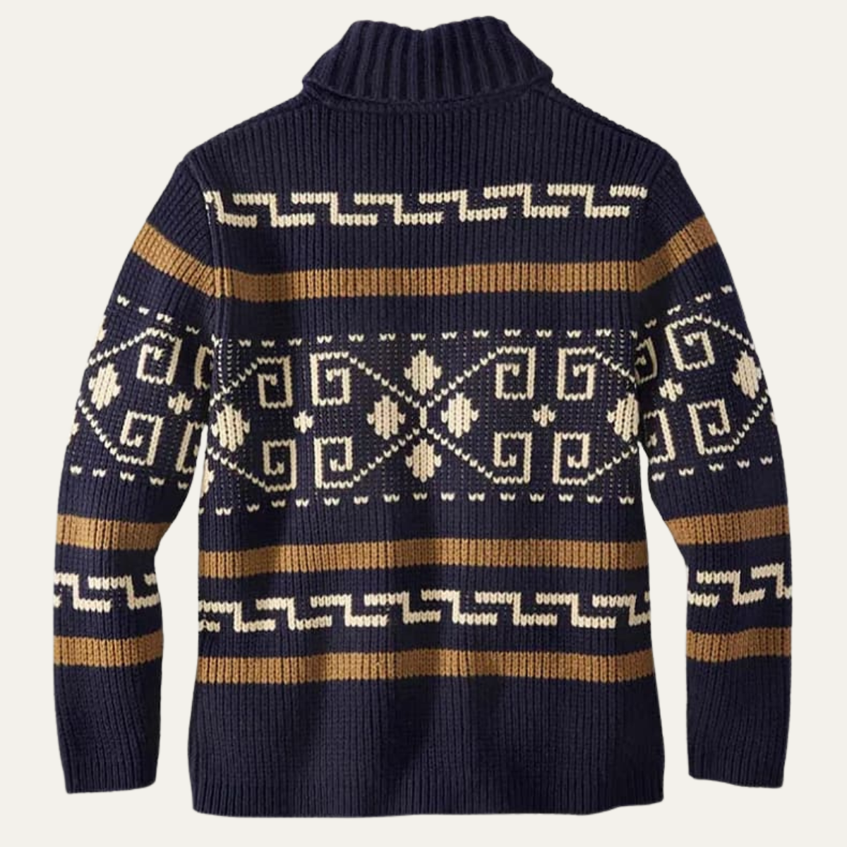 The Corvara Men’s Winter Shawl Collar Cardigan with Aztec Pattern