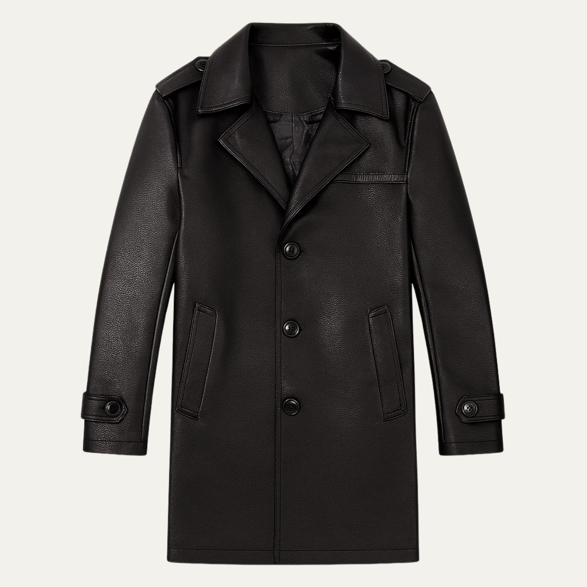 The Baveno Men&#39;s Black Smart Business Leather Trench Coat